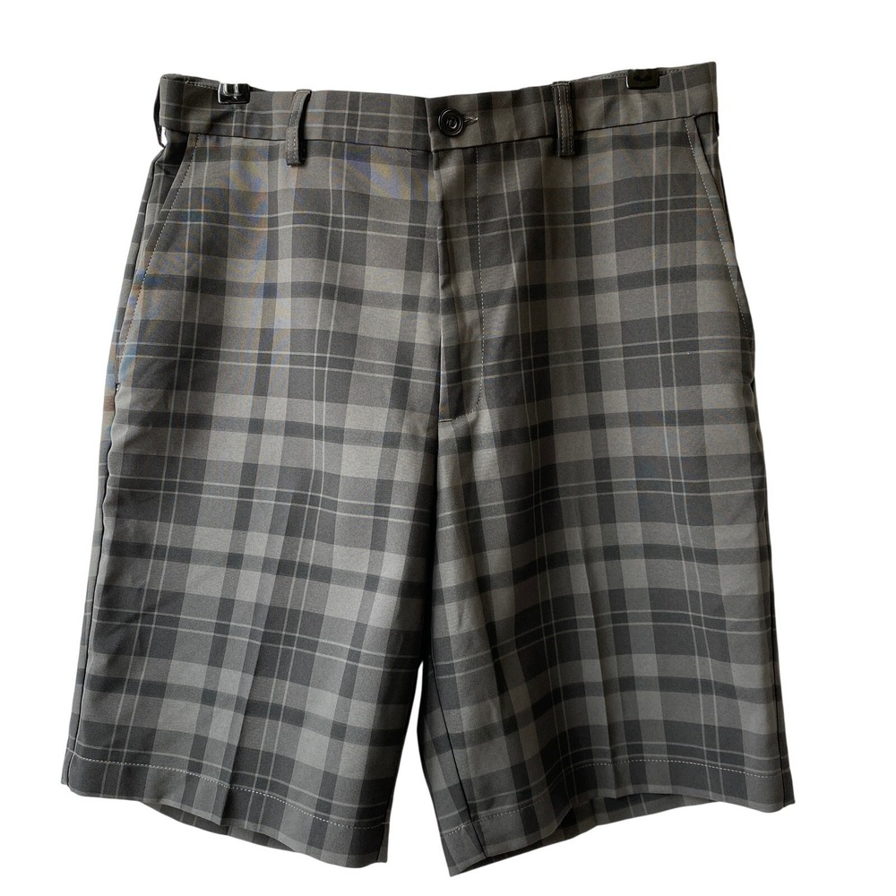 Haggar Plaid Golf Shorts Men 32 Gray Flex Expandable Waist Athleisure Preppy NEW